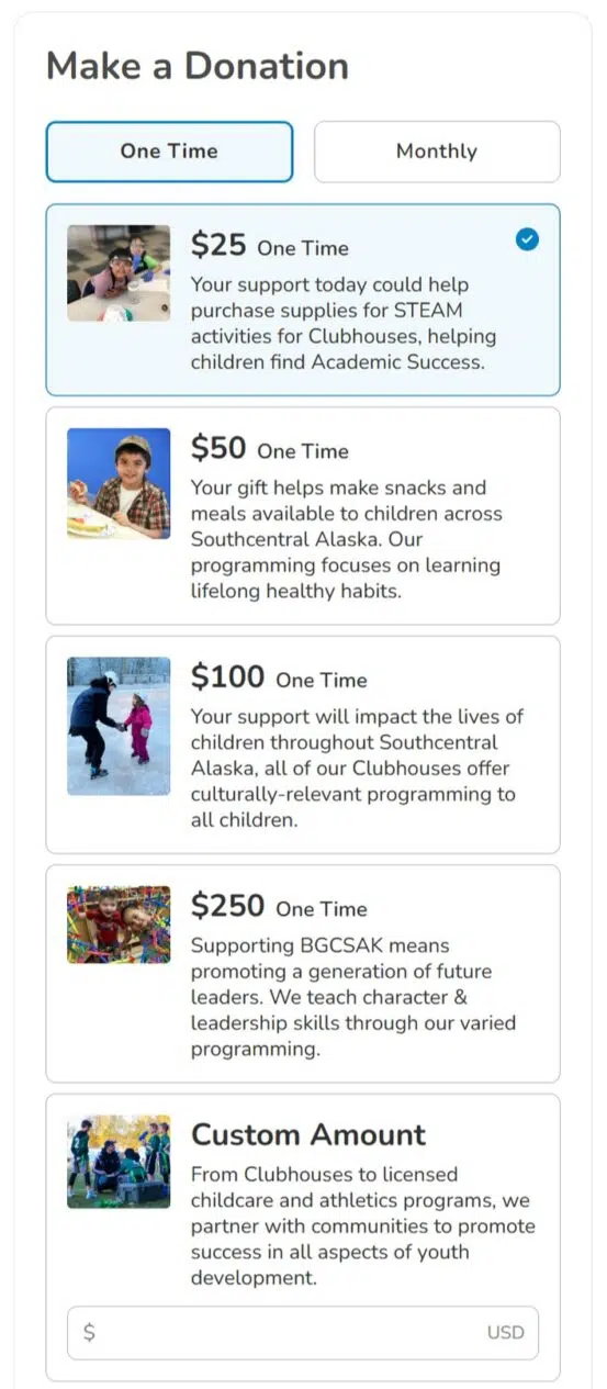 Boys & Girls Clubs of Southcentral Alaska Giving Levels