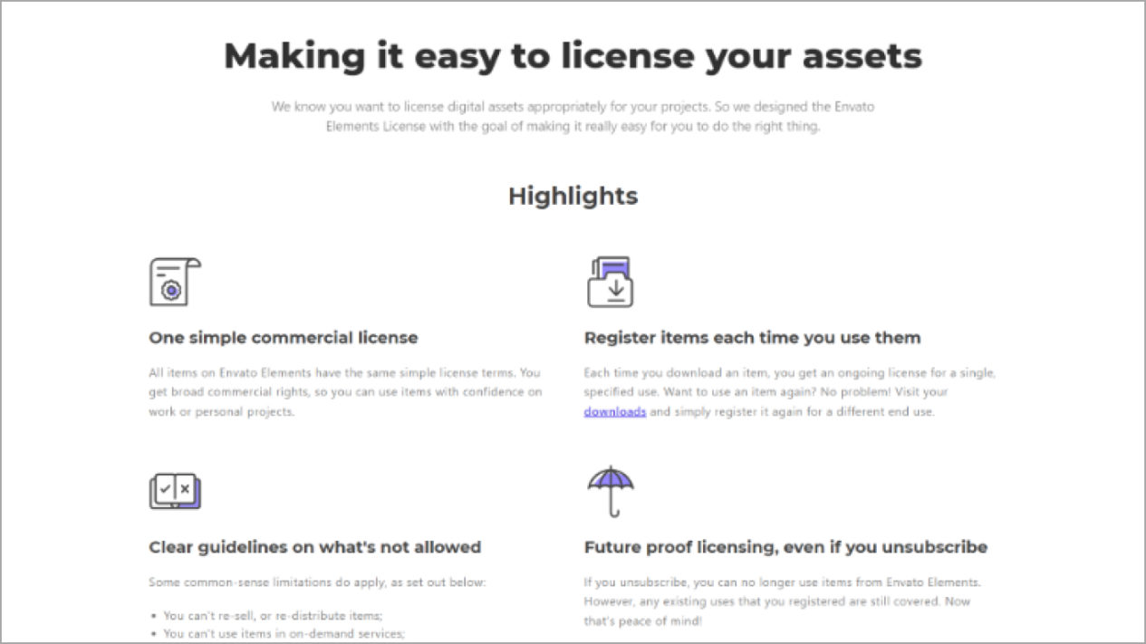 License page from Envato Elements