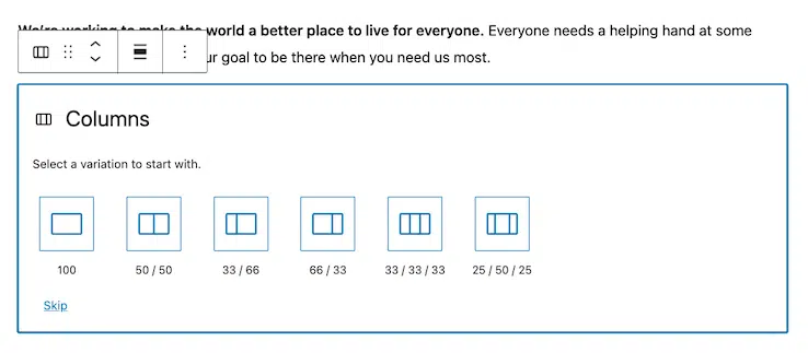 A screenshot of the Columns vatiations