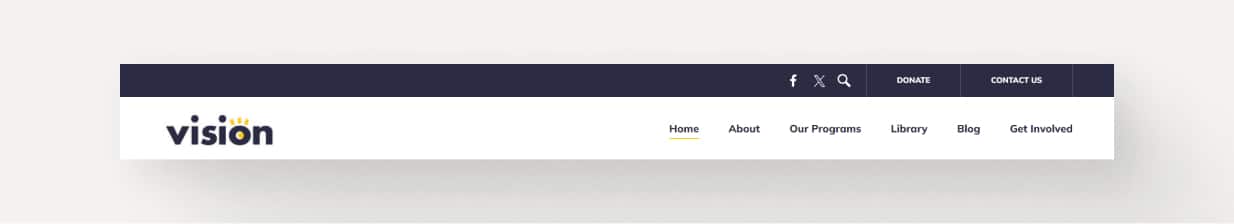 A primary navigation bar. The website's logo is on the left side. The navigation links and buttons are located to the right.