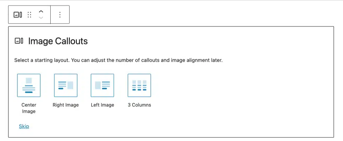 A screenshot of the different layouts for the Image Callouts