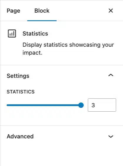 A screenshot ot the Statistics block settings 