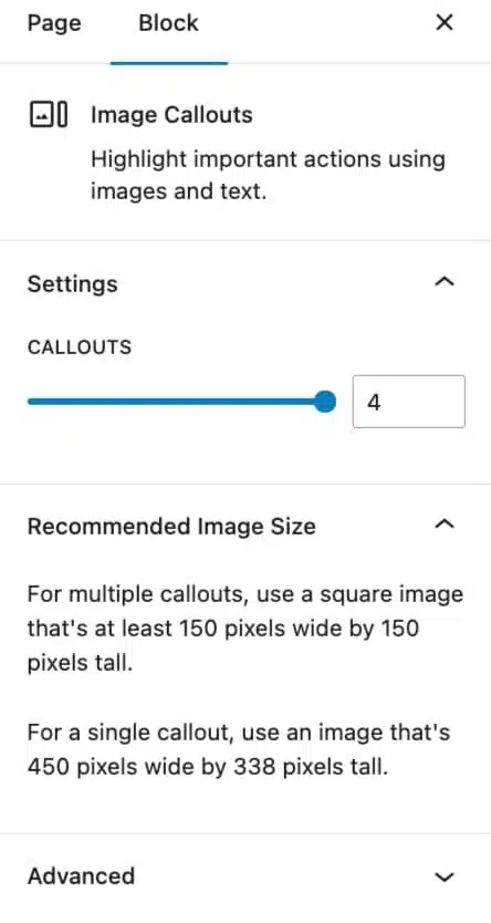 A screenshot of the Image Callouts block setting