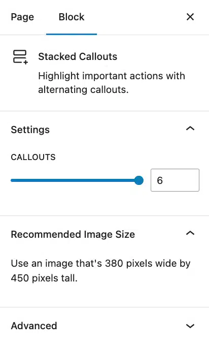 A screenshot of the Stacked callouts settings.
