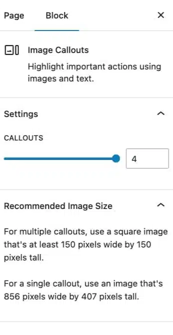 A screenshot of the Image callouts settings.