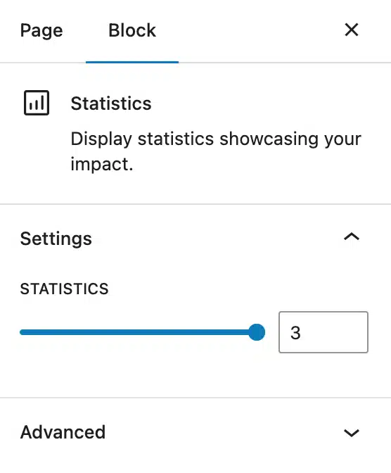 A screenshot of the Statistics block settings