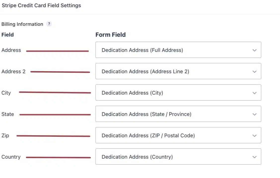 A screenshot of the Stripe Credit Card field settings.
