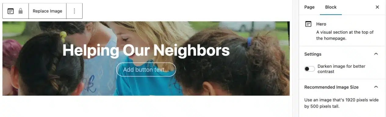 A screenshot of the Hero Image and Headline Section in the homepage of the Chroma theme.