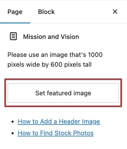 A screenshot of the "featured image" section in the right sidebar