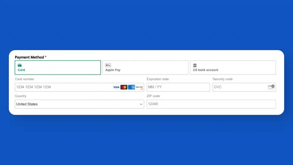 Screenshot of the payment section of a Donate form that includes options for digital wallets
