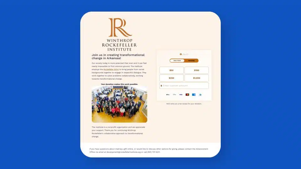 Screenshot of a highly customized, branded online giving page
